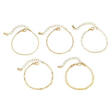 yotijay 5Pcs Gold Bracelets for Women Chain Cute Stack Set Fashion Tiny Trendy for Party