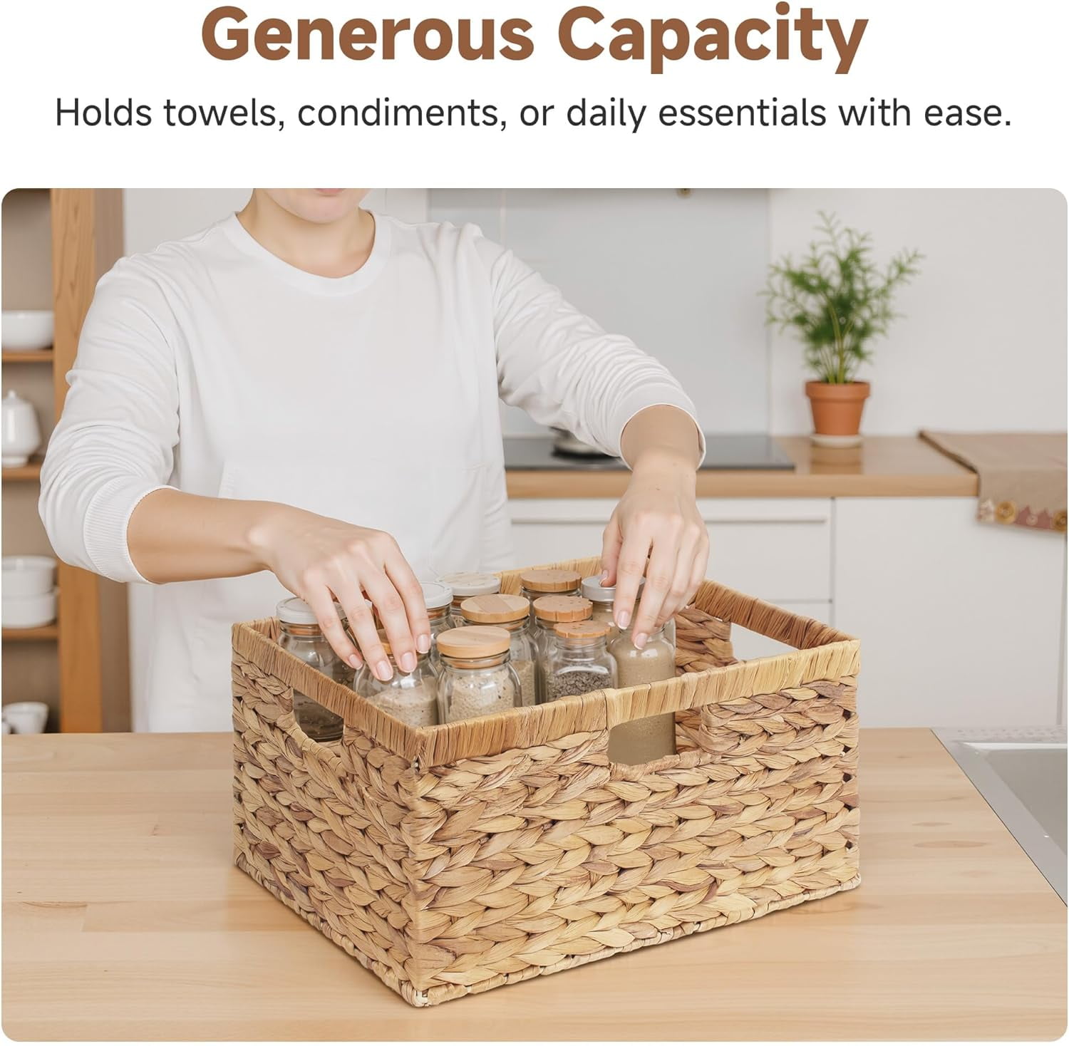 StorageWorks Extra Large Wicker Baskets for Organizing, Water Hyacinth Storage Basket with Built-in Handles