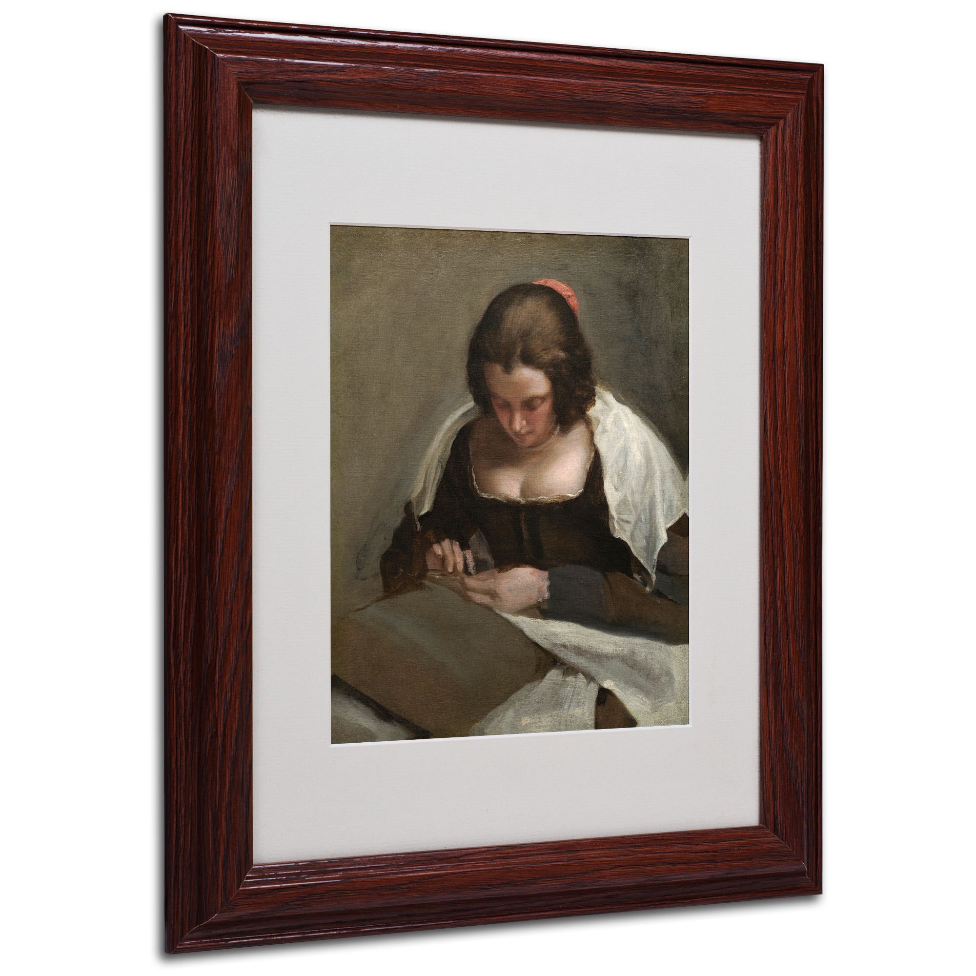 Trademark Fine Art "The Needlewoman 1640-50" Canvas Art by Diego Velazquez, Wood Frame