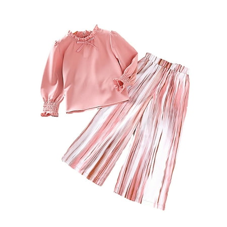 

WOLLED 2 PCS Baby Girls Long Sleeve Top + Loose Floral Pants Outfit Spring Casual Lightweight Toddler Classic Hemmed Blouse for Ages 4-7