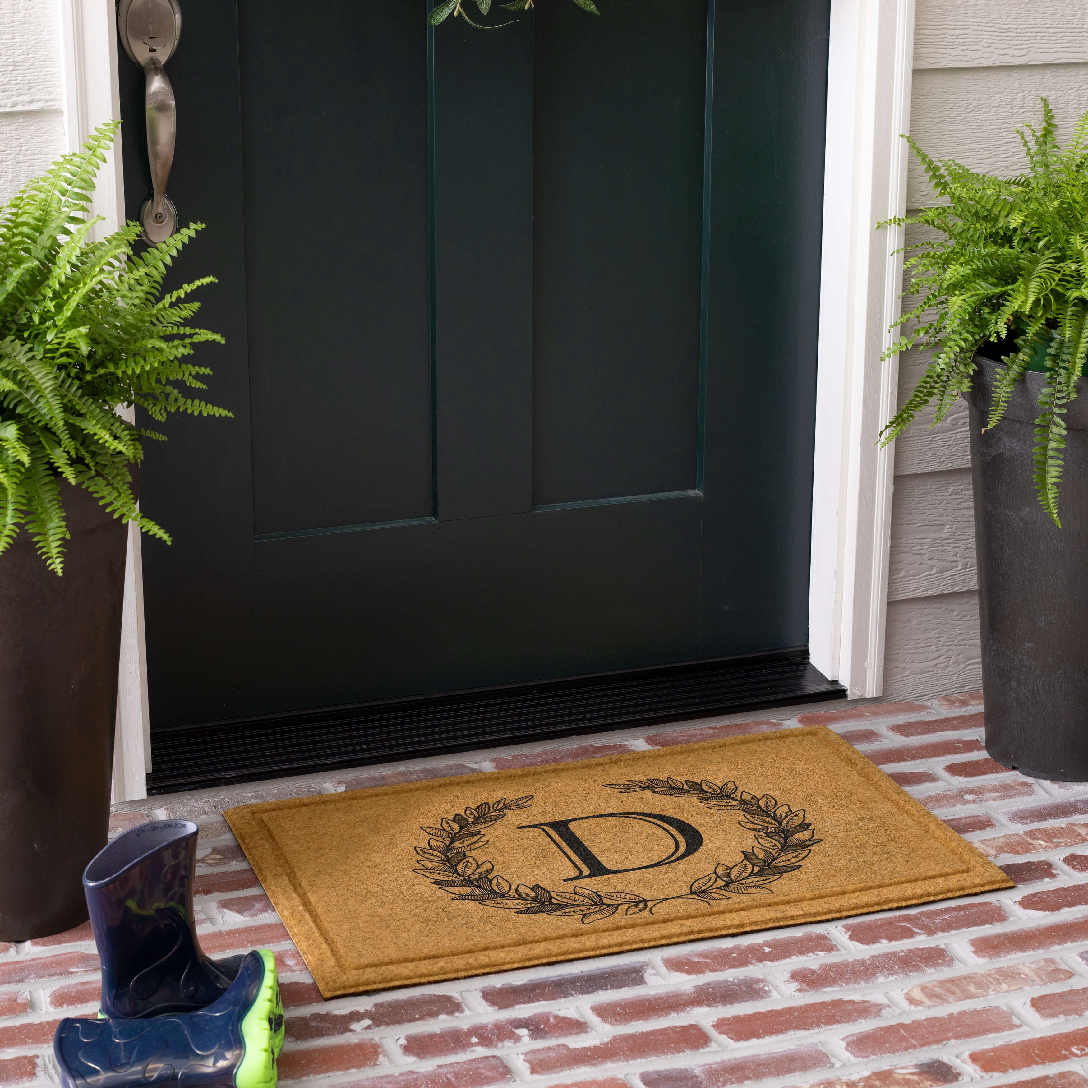 Mohawk Home Laurel Monogram D Low Pile Printed Faux Coir All Weather Eco Friendly Indoor/Outdoor Doormat, Natural, 2' X 3'