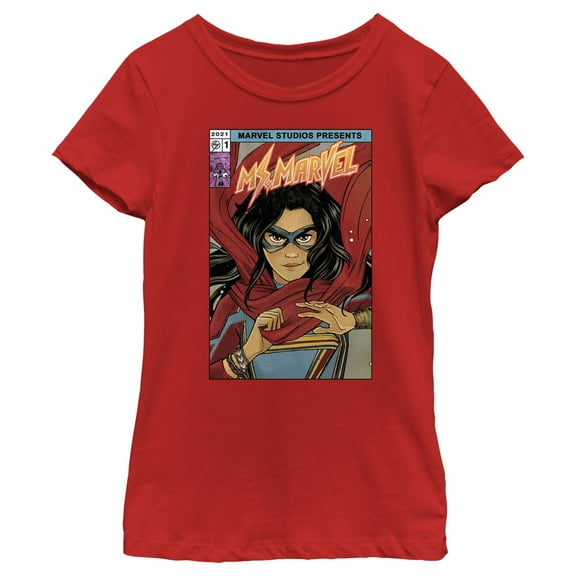 Girl's Marvel: Ms. Marvel Comic Book Cover Graphic Tee Red X Small