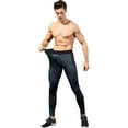 thumbnail image 3 of Active Men's High Performance Compression Leggings Full-Length with Honeycomb Texture and Elastic Waistband - Large, Black, 3 of 7