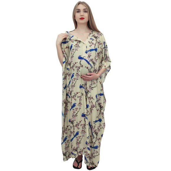Bimba Robe Maxi de Maternité Jaune Imprimée pour Mamans, Manches Kimono, Caftan d'Allaitement-28