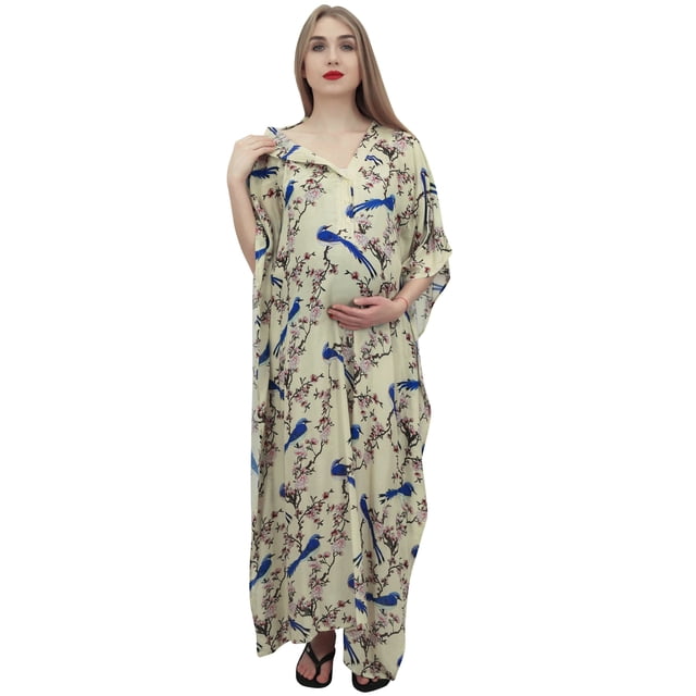 Bimba Robe Maxi de Maternité Jaune Imprimée pour Mamans, Manches Kimono, Caftan d'Allaitement-28