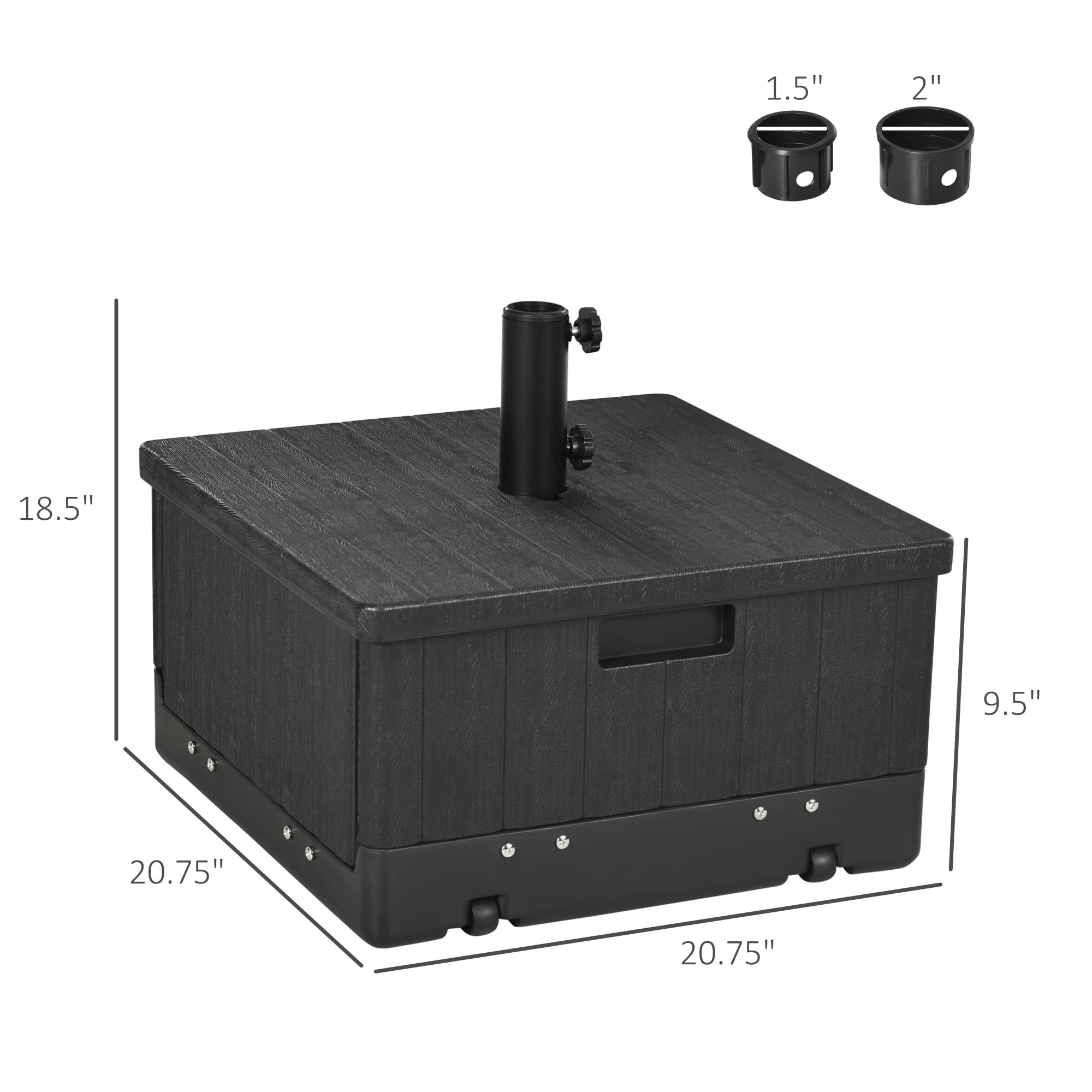 3-in-1 Outdoor Umbrella Base, Coffee End Table, Flower Box Planter, 175lbs Capacity Patio Umbrella Stand Table with Wheels and Handles, Black