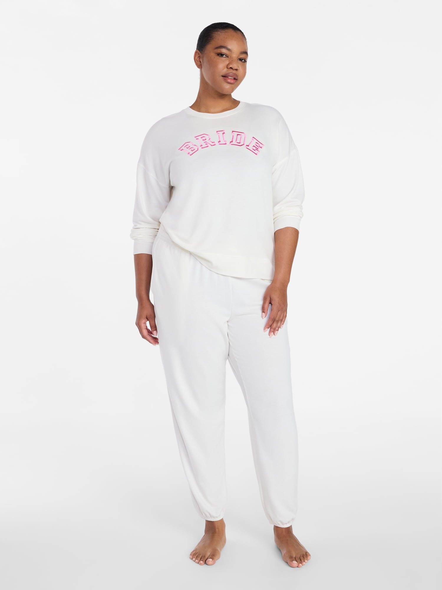Joyspun Women's French Terry Knit Bridal Jogger Sleep Pants, 29'' Inseam, Sizes XS-3X