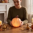 thumbnail image 6 of Halloween Glowing Pumpkin Light, Resin Figurine Sparkle Jack O Lantern, Spooky LED Tabletop Ornament, Festive Decor for Home Shelf Mantel Halloween Party, 6 of 6