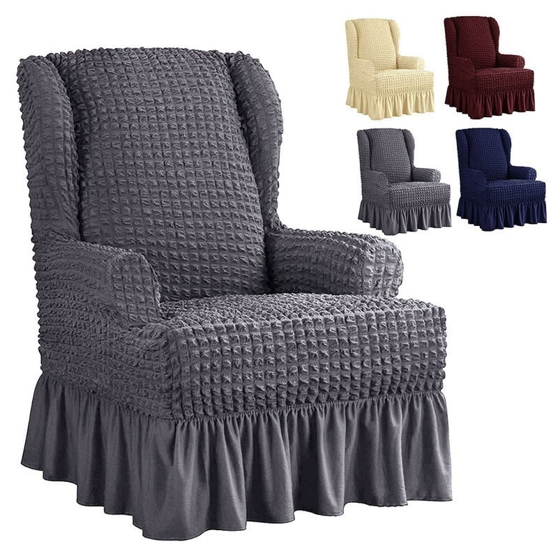 Stretch Wing Chair Cover Skirt Style Wingback Armchair Chair Slipcovers