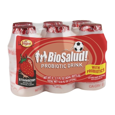 El Viajero BioSalud! Strawberry Cultured Dairy Beverage, 2.1 fl oz, 6 Count
