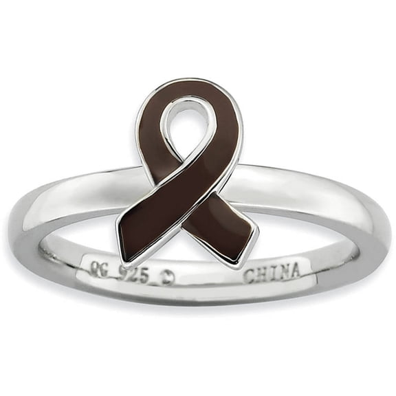 Sterling Silver Brown Enameled Awareness Ribbon Ring