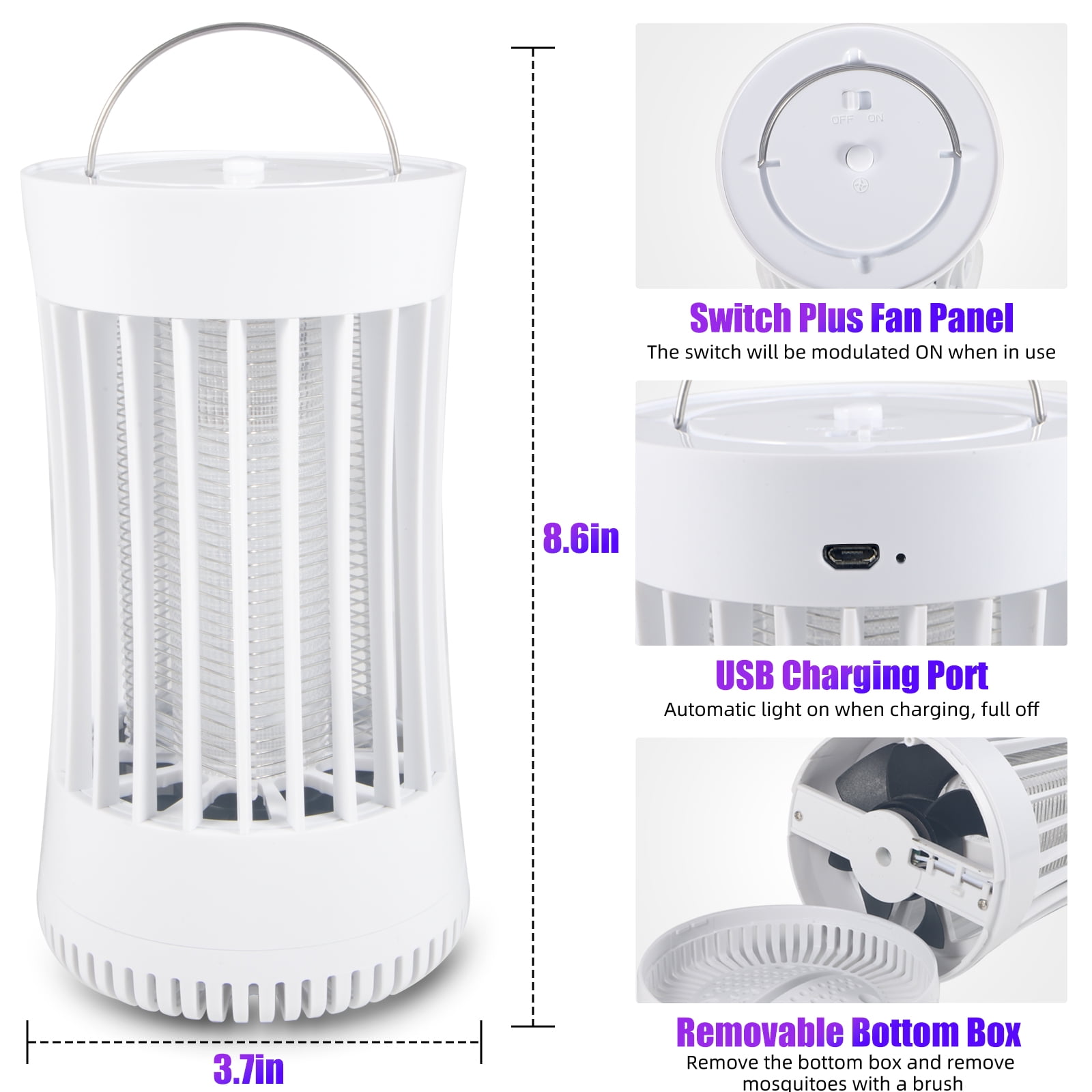 Kqiang Bug Zapper, Indoor and Outdoor Mosquito Zapper Trap, Portable Electric Fly Trap-White