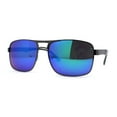 thumbnail image 2 of Mens Color Mirror Classic Rectangular Metal Rim Officer Sunglasses Gunmetal Teal Mirror, 2 of 4