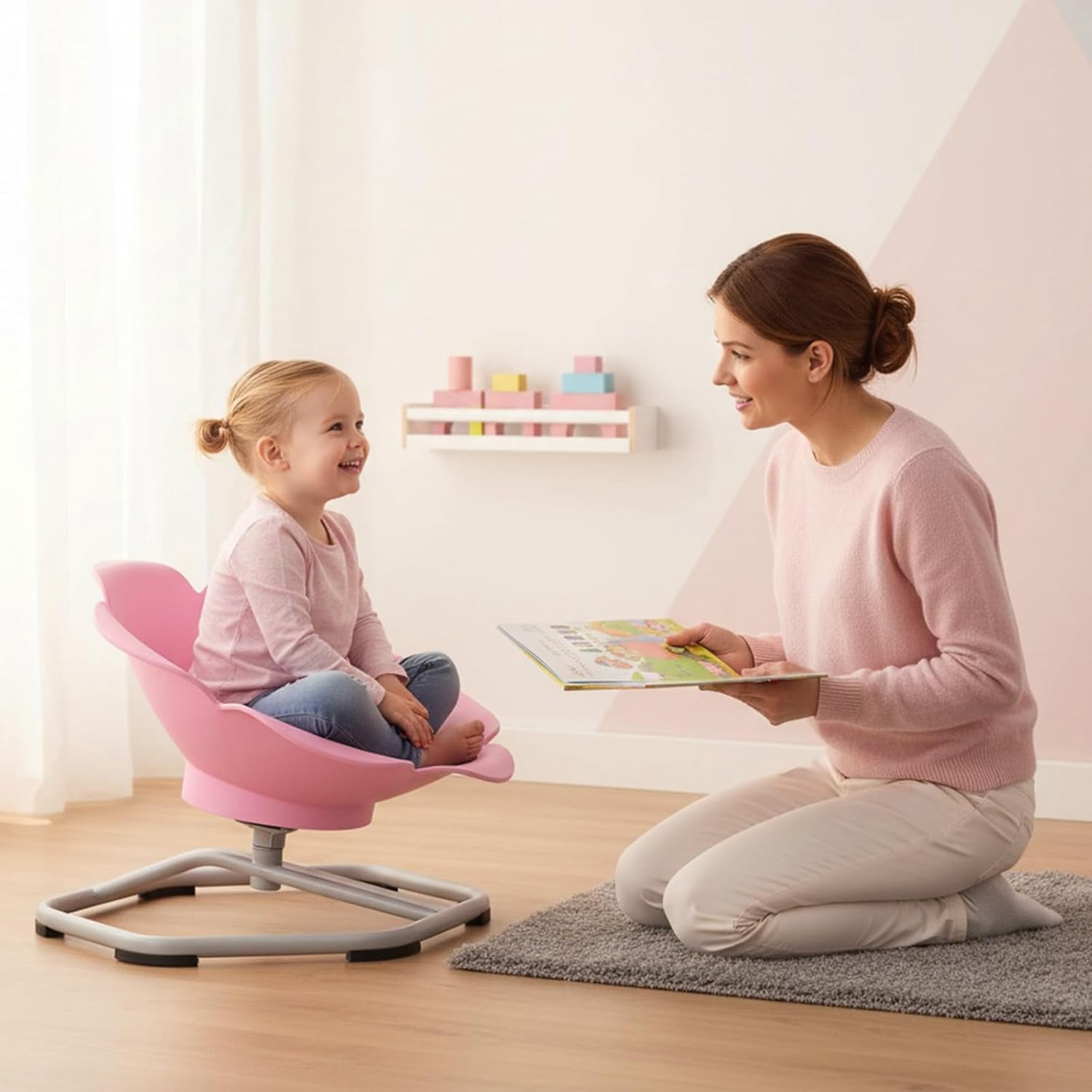 OLAKIDS Sensory Spinning Chair, Flower Shape 360° Swivel Seat for Autistic Kids Autism ADHD Children with Non-Slip Design, Sit and Spin Toy for Body Balance Coordination Training