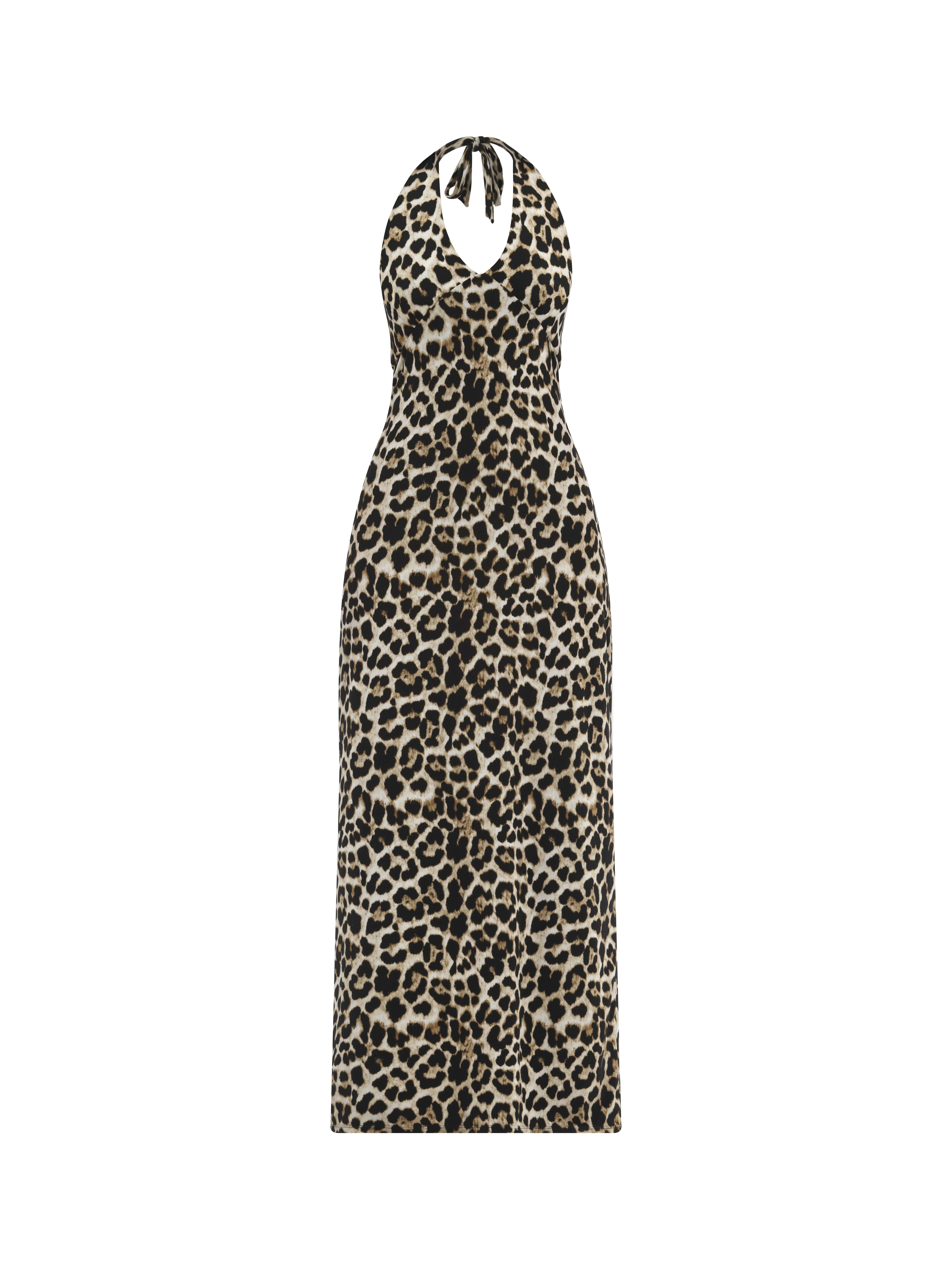 No Boundaries Knit Halter Maxi Dress Women's Plunge V-Neck Animal Print  Maxi Dress - Walmart.com