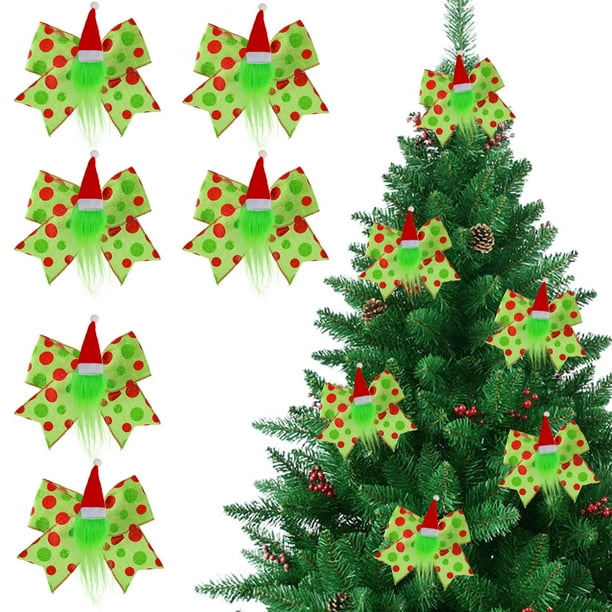 Lazo Navideño con Gorro de Papá Noel | Lazo Verde para Adornos de Árbol, Coronas y Regalos | Accesorio Decorativo Duradero para El Hogar