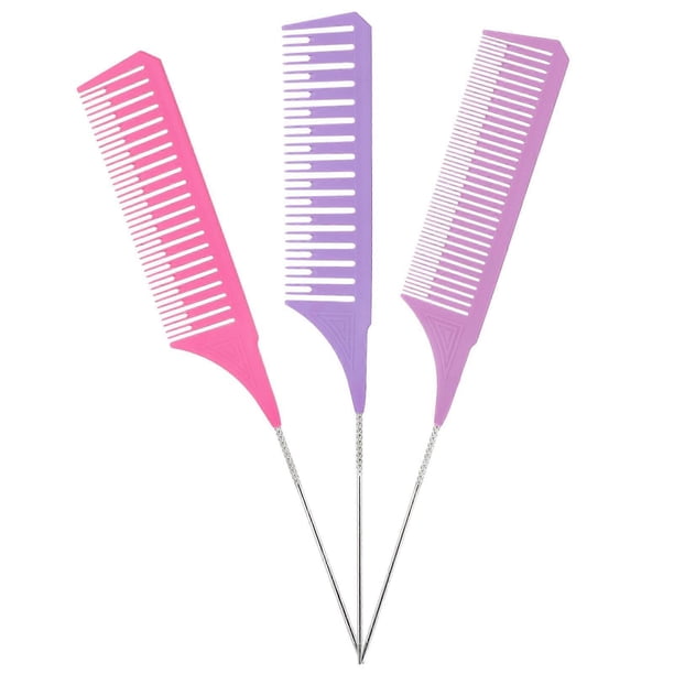 Juego de peines profesionales para mechas, 3 peines de cola de rata de colores para seccionar el cabello con precisión (uso en salones de belleza).