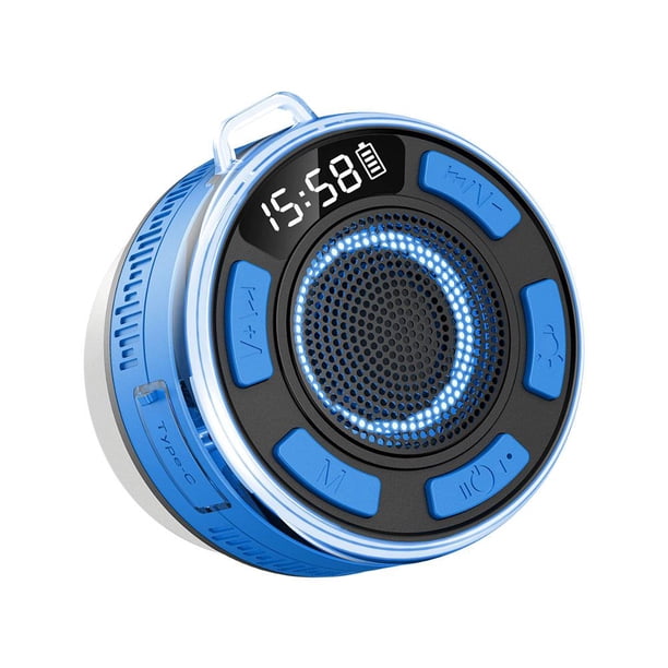 SGACAI Altavoz de ducha Bluetooth, altavoz portátil Bluetooth con sonido estéreo con ventosa y pantalla de tiempo, altavoces inalámbricos impermeables IPX6 con luz LED para baño, fiesta, playa