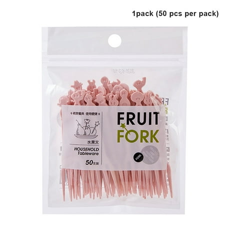 

pinshui 50Pcs Disposable Fruit Snack Fork Dessert Food Picks Plastic Cake Forks Cocktail Picks for Home and Catering Party New