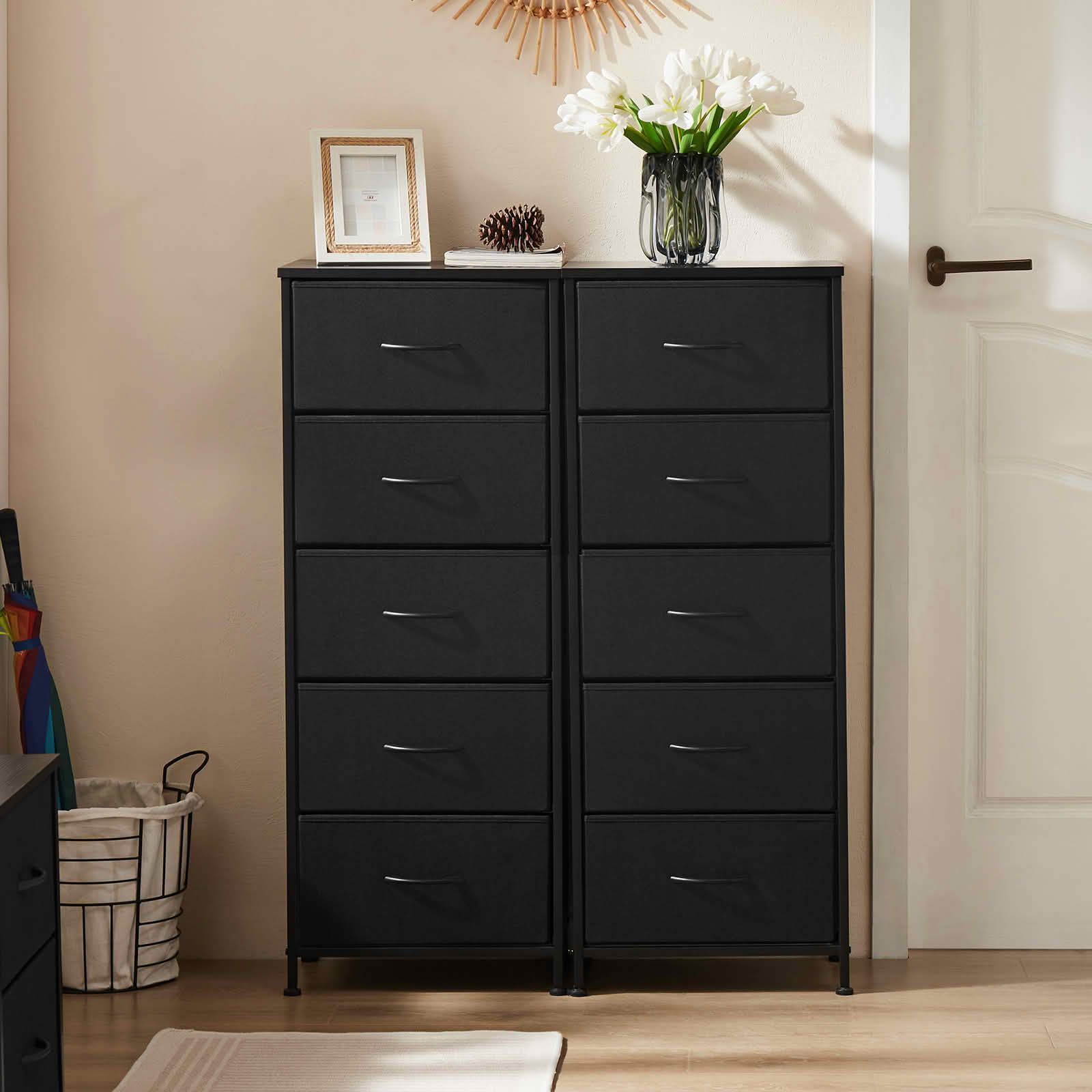 MAYEERTY 5 Drawer Fabric Dresser with Wooden Top, Steel Frame Storage Chest Organizer for Bedroom Nursery Entryway