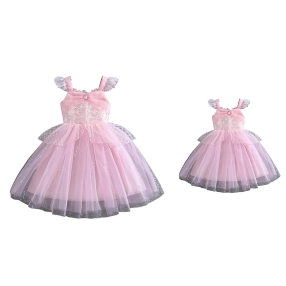 Girls Sparkling Sequin Dress, Sleeveless Layered Tutu Party Gown with Sling Design for Toddler Kids, for Birthday Parties and Princess