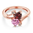 thumbnail image 3 of Gem Stone King 18K Rose Gold Plated Silver Red Garnet Pink Moissanite and White Diamond Ring for Women (1.83 Cttw, Heart Shape 6MM, Gemstone January Birthstone, Size 6), 3 of 6