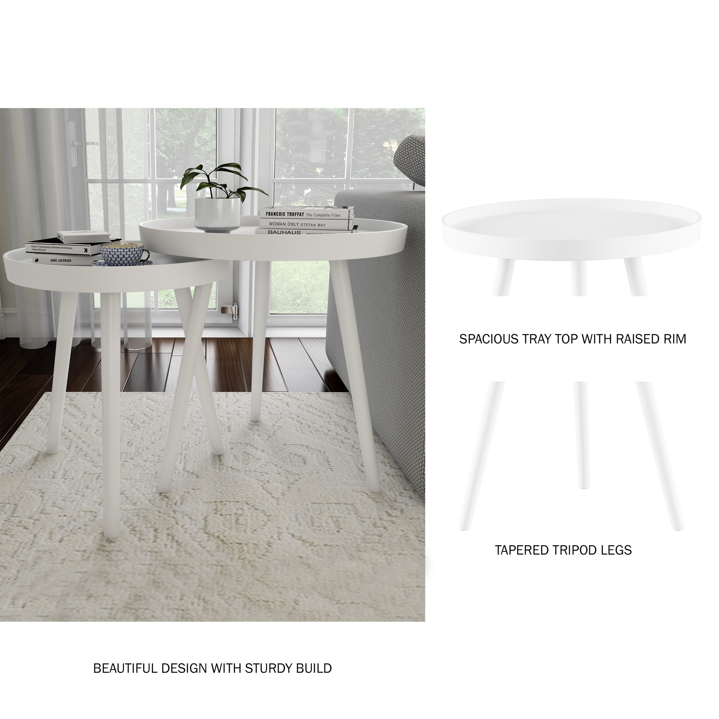 Lavish Home Nesting End Tables Circular Contemporary Decor, Set of 2 (White)