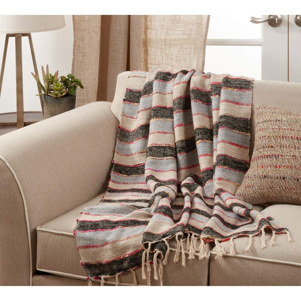 Sofa Home Décor Couch Fennco Styles Luxury Stripe Design Cotton 50 x 67 Inch Throw – Red Throw Blanket for Bed Ideas