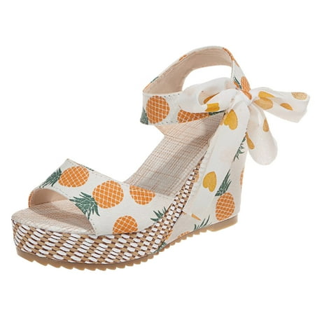 

Womens Sandals Women Fish Mouth Platform High Heels Wedge Sandal Lace Pineapple Print National Style Slope Sandals Women S Sandals Microfiber Cloth Yellow 39