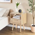 thumbnail image 2 of Tcbosik Night Stand with Storage Drawer, 15.7 Inch Bedside Table with Open Shelf, Rattan End Table with Solid Wood Legs for Small Space, Bedroom, Living Room, Natural, 2 of 8
