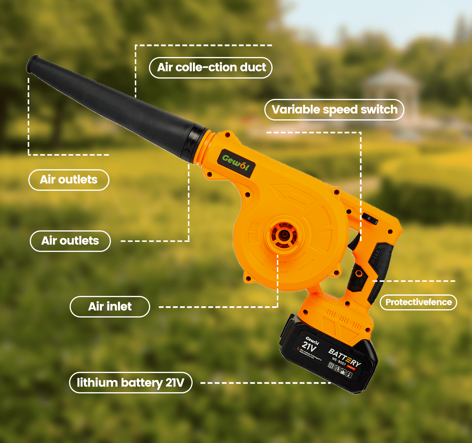 Gewol 21V Cordless Mini Blower & Vacuum, 2-in-1 Leaf Blower with 2×3.0Ah Battery, Ultra Portable for Lawn Care & Dust