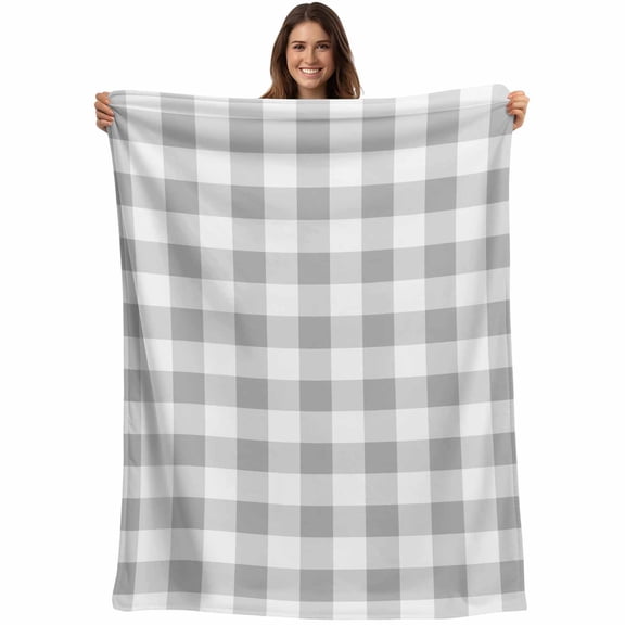 Farmhouse Vintage Throw Blankets, Gingham Checkered Texture Soft Fleece Blanket Decorative for Home Sofa Couch Chair Living Bedroom, 40x50 inches, Light Gray