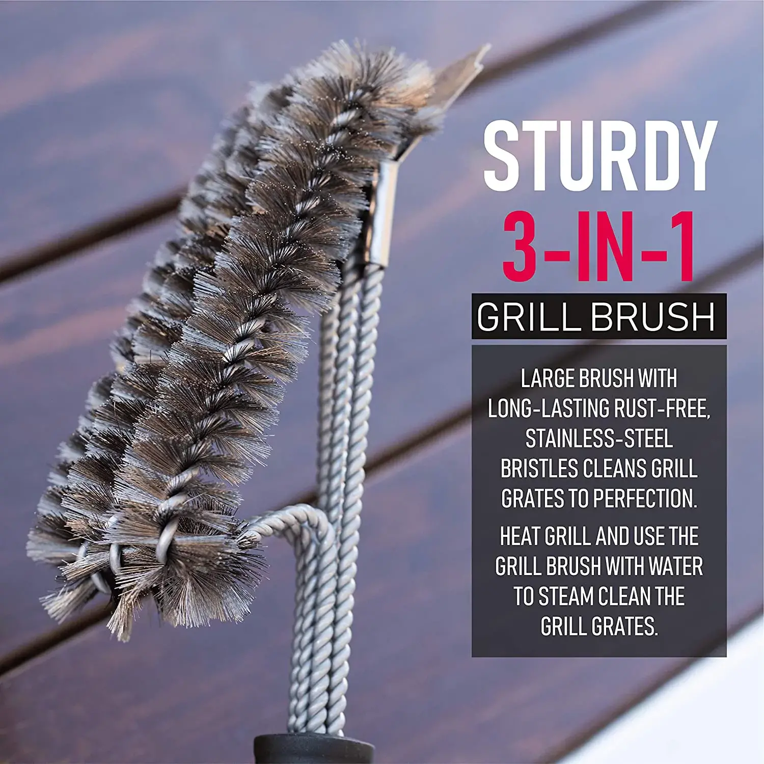 Dofurz Heavy Duty Grill Brush for Outdoor Grills - 3-in-1 Stainless Steel BBQ Brush and Long Grill Scraper