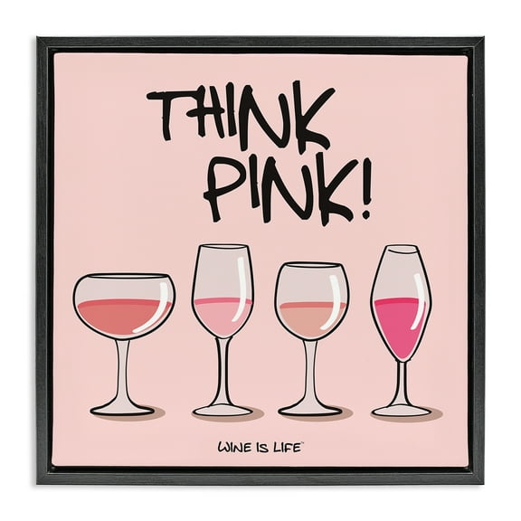 Stupell Industries Think Pink Champagne Food & Beverage Painting Black Floater Framed Canvas Art Print Wall Art, 18 x 18