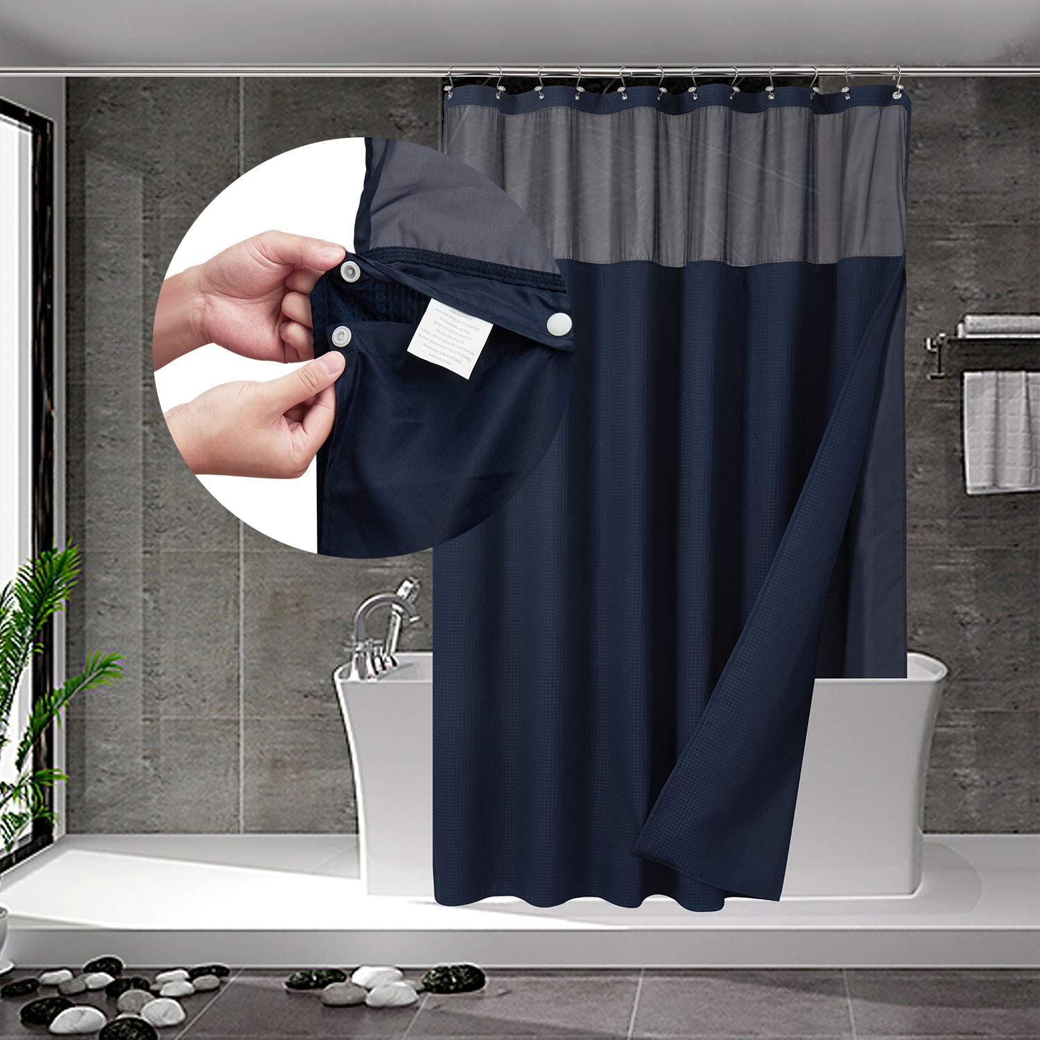 12 Hooks Included 71 x 84 Black Extra Long Waffle Weave Shower Curtain with Snap-in Fabric Liner Set Hotel Style 71x84 Machine Washable & Water-Repellent Mesh Top Window 12 Hooks Included 71 x 84 Black Extra Long Waffle Weave Shower Curtain with Snap-in Fabric Liner Set Hotel Style 71x84 Machine Washable & Water-Repellent Mesh Top Window