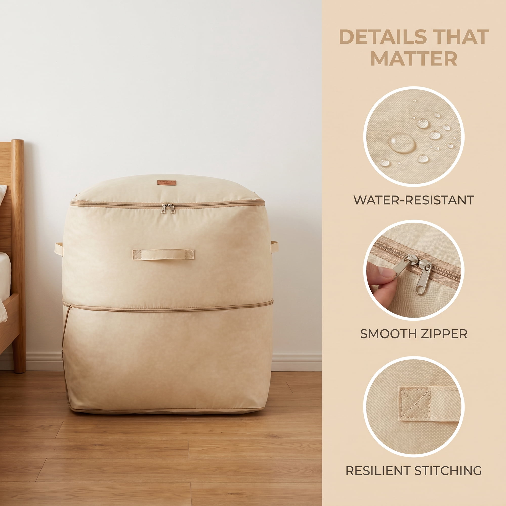 Unique Bargains Large Expandable Packing Bag with Tag Patch Design Beige 20.5"x16.5"x23.6"