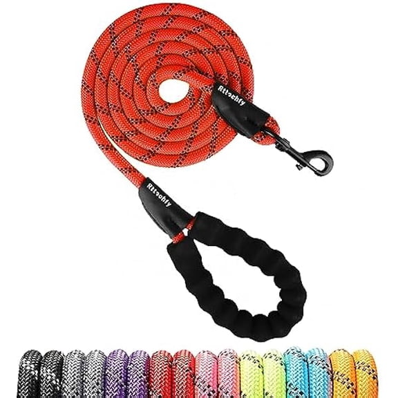 Eryueer Rope Dog Leash 2/4/5/6/8/10 FT with Comfortable Padded Handle and Highly Reflective Threads for Small Medium and Large Dogs Heavy Duty (1/2"-8 FT, Red)