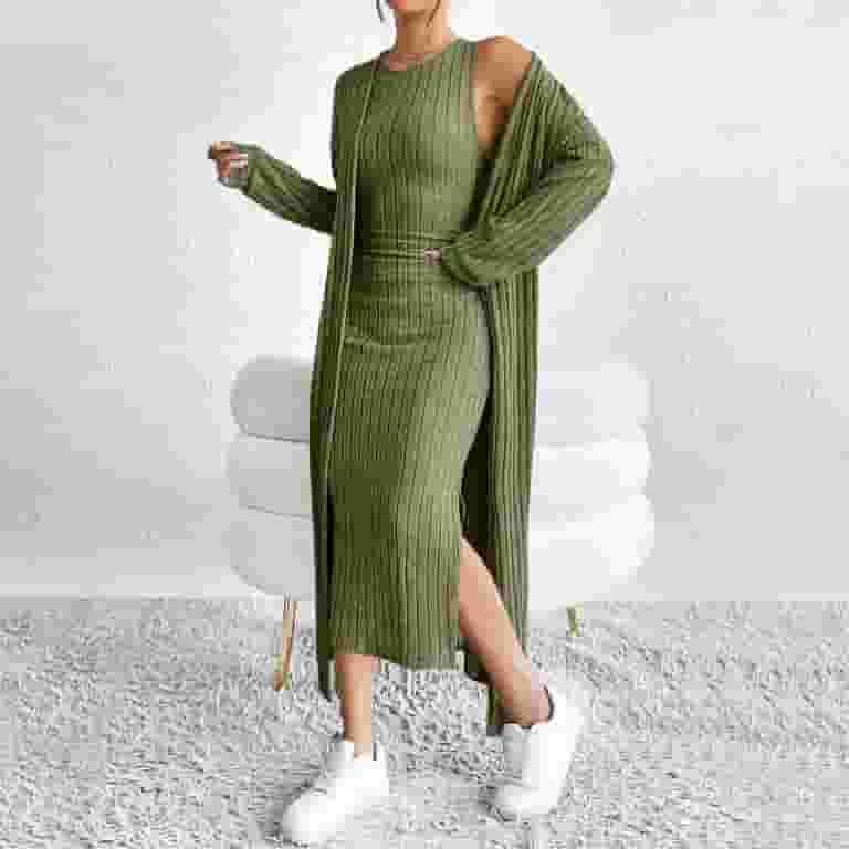 Feancey Women Sweater Dress Set Knit Bodycon Dresses & Long Cardigan 2 Piece Outfits Fall Sleeveless Slit Maxi Dresses Army Green XL - Walmart.com Feancey Women Sweater Dress Set Knit Bodycon Dresses & Long Cardigan 2 Piece Outfits Fall Sleeveless Slit Maxi Dresses Army Green XL - Walmart.com