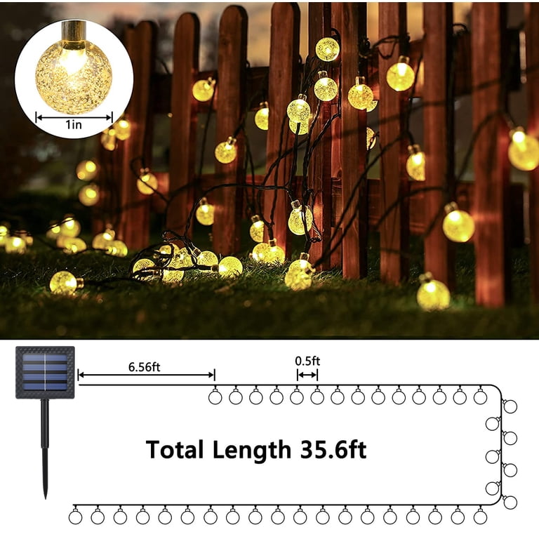 Toodour Solar String Lights, 60 LED Globe, 8 Modes, Warm White photo 7