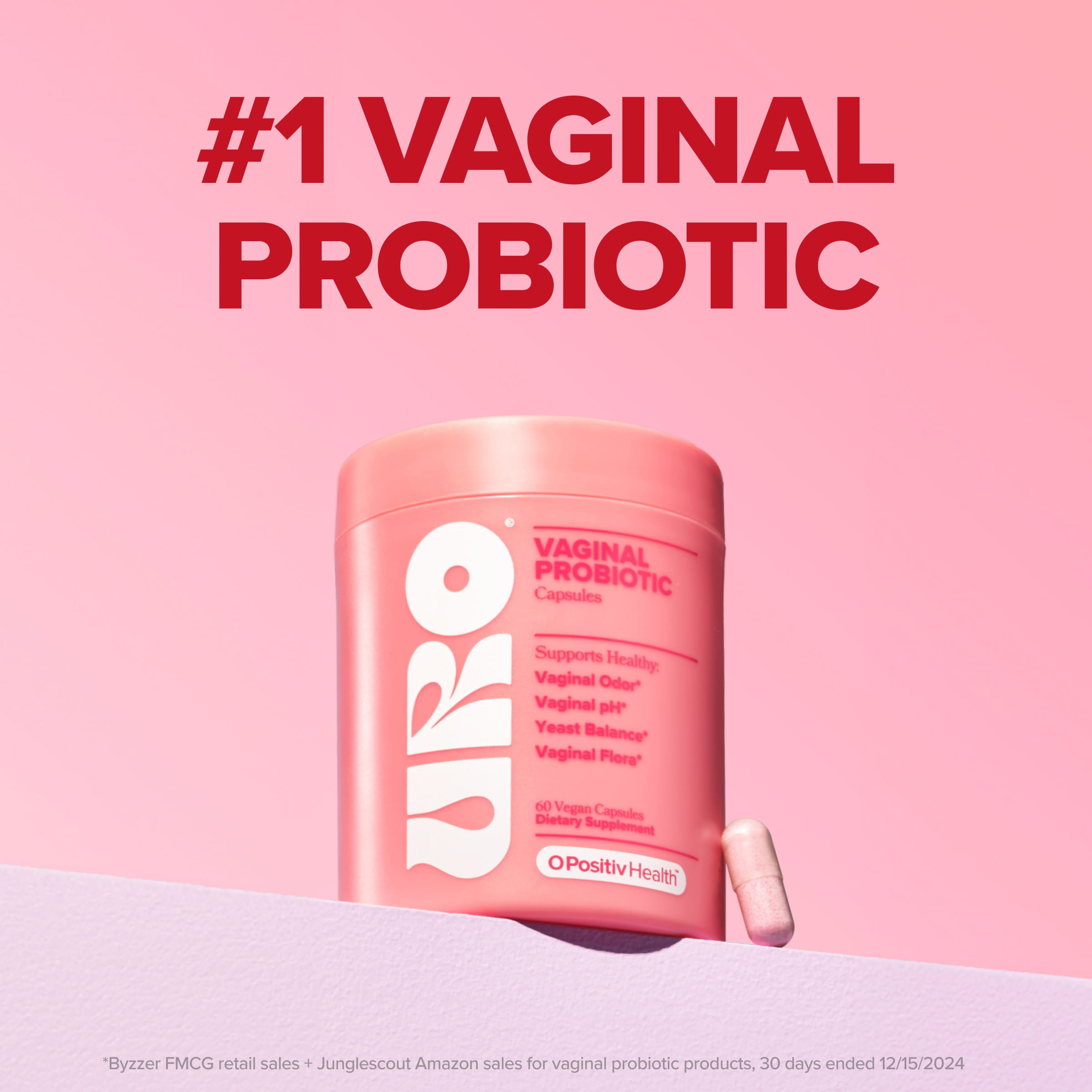 O Positiv URO Vaginal Probiotic Capsules for pH Balance, Vaginal Odor, and Vaginal Health Support, 60 Count