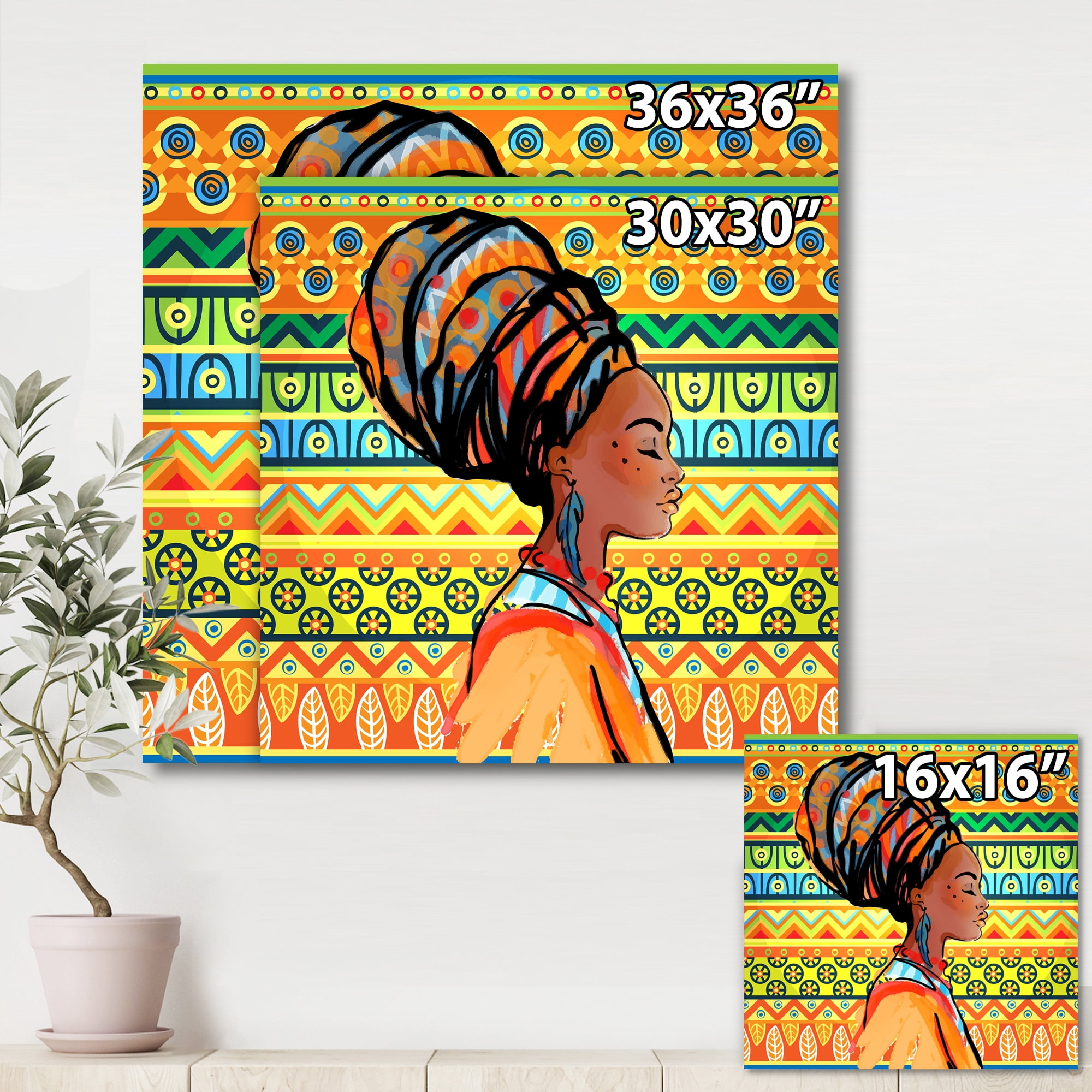 Designart ' African American Woman Portrait with Turban III ' Modern Canvas Wall Art Print