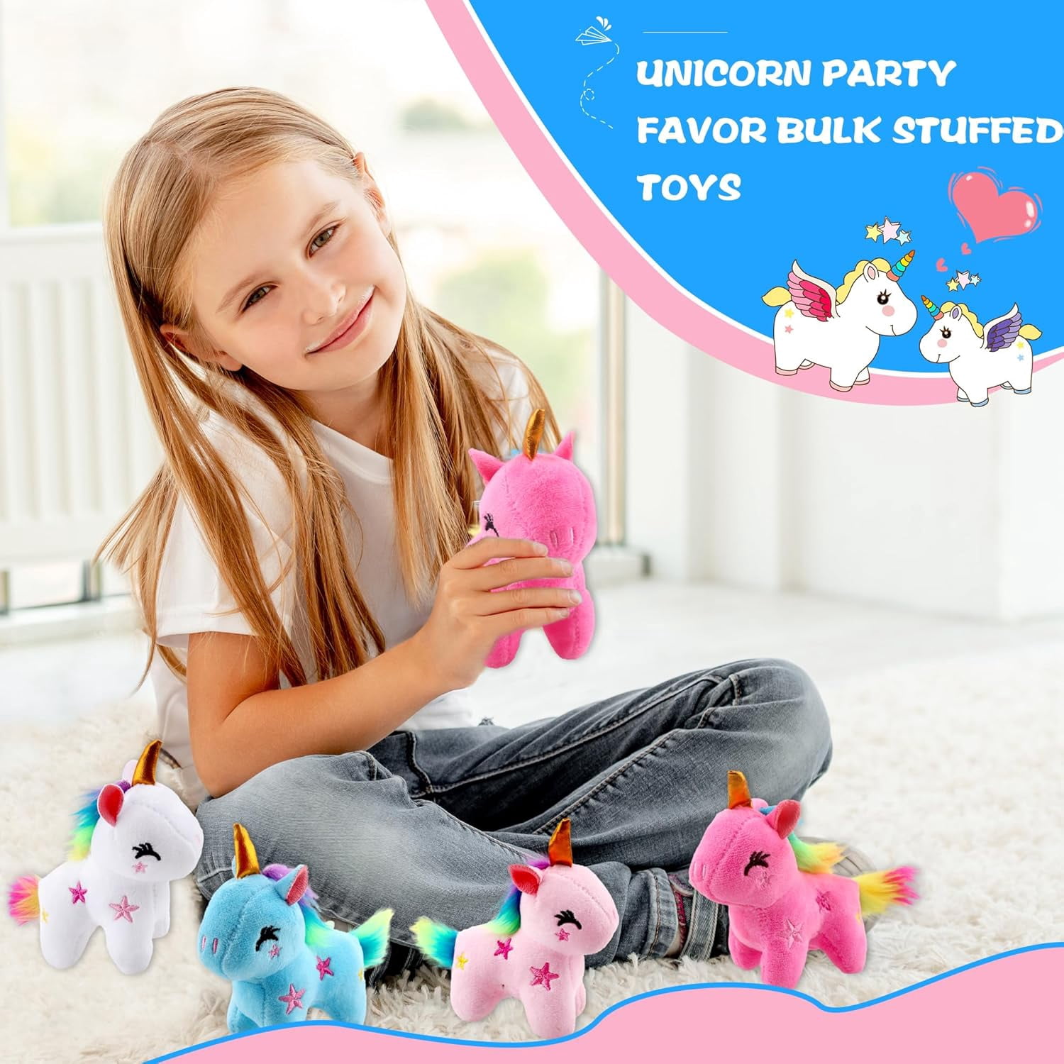 12 Pack 4" Mini Plush Unicorn Toys Small Stuffed Unicorn Cute Plush Keychain Stuffed Animal Toys Bulk for Christmas Birthday Wedding Party Favors, 4 Colors