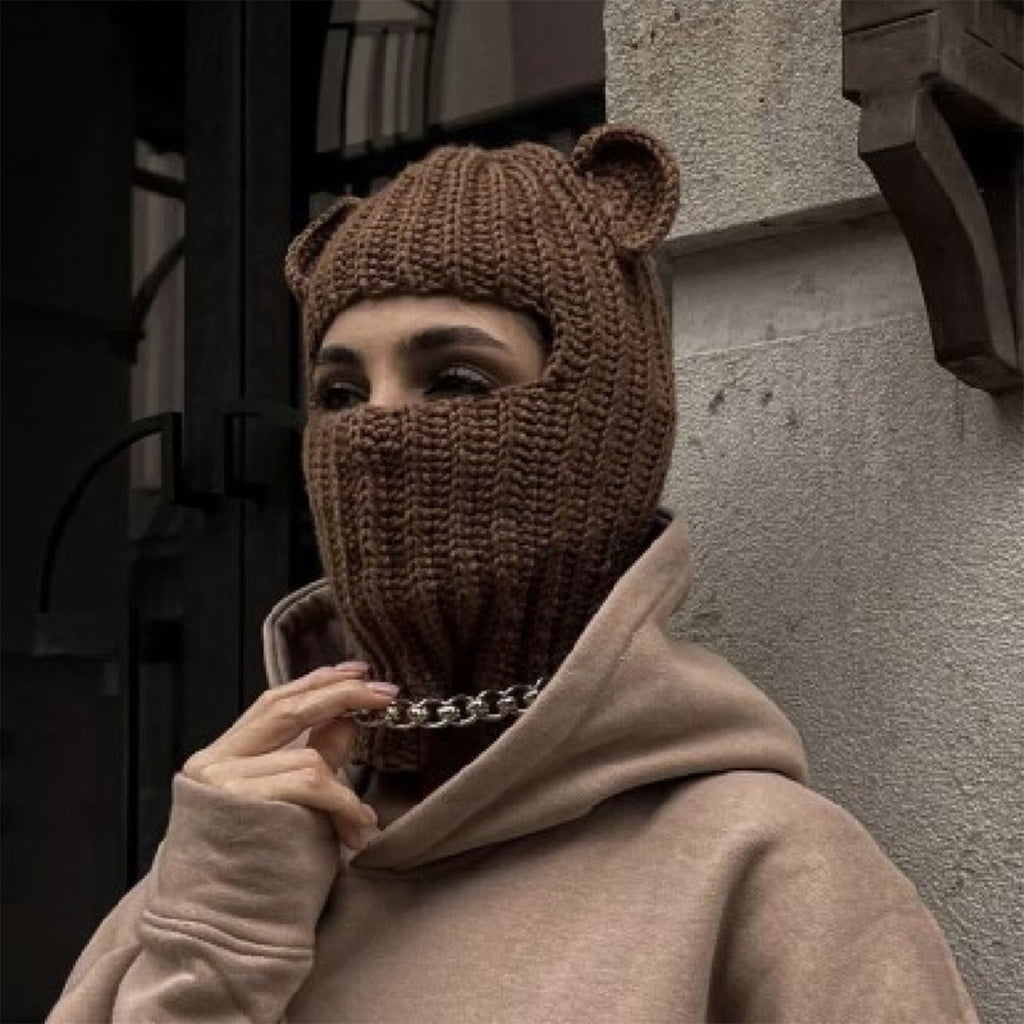 ROZYARD Daily Balaclava Neck Protect Hat Cute Bear Ear Windproof Hat for Winter