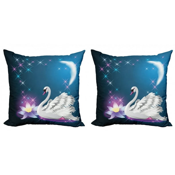 Swan Throw Pillow Cushion Cover Pack Of 2 Magic Lily And Fairy Swan At Night Swimming