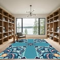 thumbnail image 2 of ODIKA 8'x10' Machine Washable Non-Slip Area Rug, Azure Bloom Wool High Traffic Rug with Pad, Blue, 924665, 2 of 8