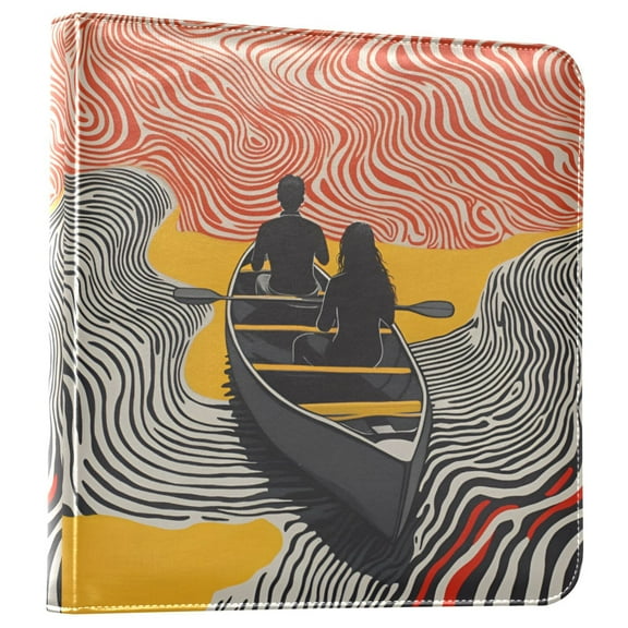 FORMRS 3 Ring Photo Album 4"x6" Self Adhesive Large Capacity PU Leather Cover, Striped Boat