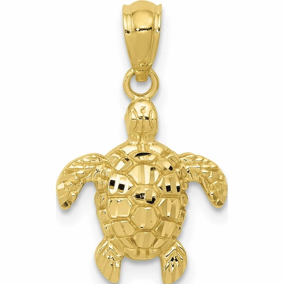 10K Yellow Gold Polished & Textured Small Dc Turtle Pendant Made In United States -Jewelry By Sweet Pea