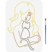 Cat and Woman Painting Stencil 8.3x11.7inch Line Woman Stencil with 1Pc Plastic Paint Brush Line Art Design Stencil Woman Pattern Template for Painting on Wall Wood Furniture