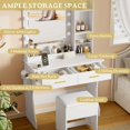 thumbnail image 4 of PUFFCAFE Vanity Desk with Mirror and LED Lights,Small Makeup Vanity Table with Drawers & Chair & Power Outlet & Hair Dryer Rack,White Dressing Table for Bedroom, 4 of 7