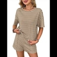 thumbnail image 2 of Conjunto de Pijama de 2 Piezas de Corta A Rayas de Verano, Color Caqui L, 2 of 8